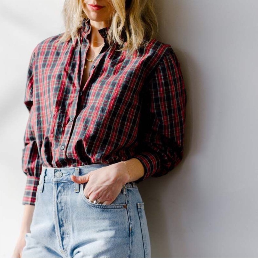 The Great plaid top with Ruffle Collar